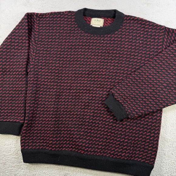 Vintage LL Bean Sweater Mens XL Red Black Birdseye Wool Norway Fisherman Knit
